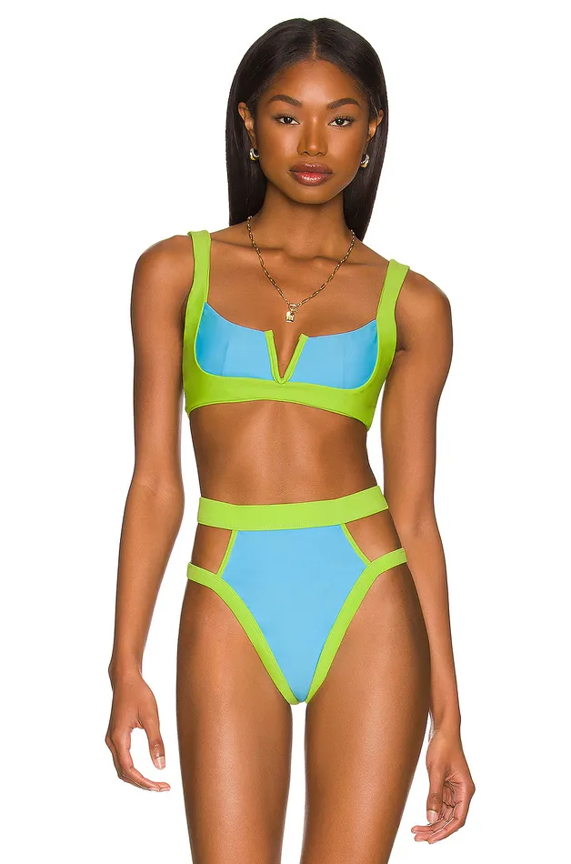 Swimsuits and CoverUps Women Lovers and Friends Aiken Top Sky Blue and Lime