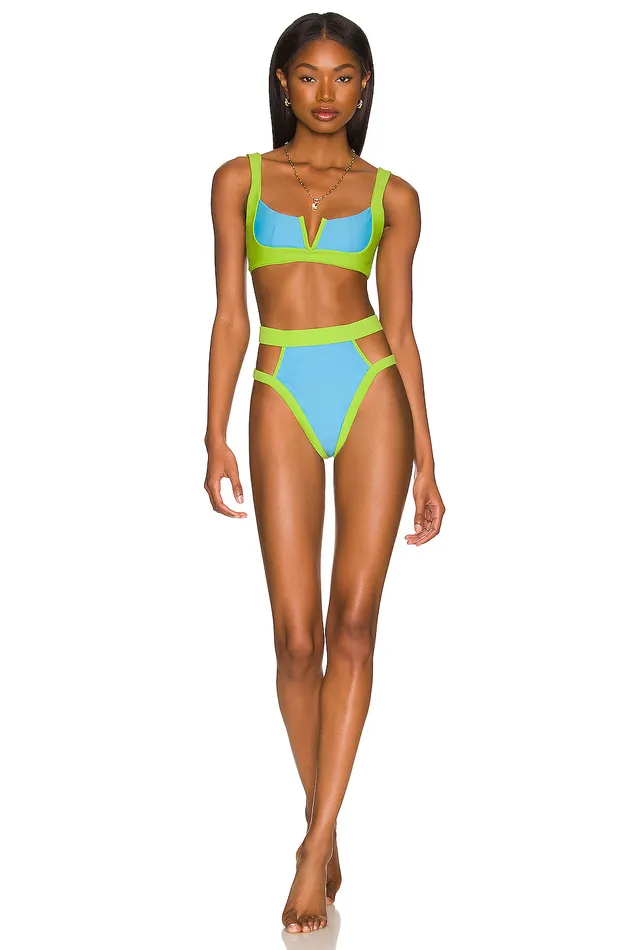 Swimsuits and CoverUps Women Lovers and Friends Aiken Top Sky Blue and Lime Swimsuits and CoverUps Women Lovers and Friends Aiken Top Sky Blue and Lime