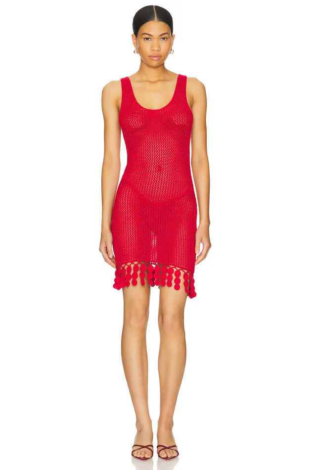 Swimsuits and CoverUps Women Lovers and Friends Consuelo Crochet Mini Dress Red