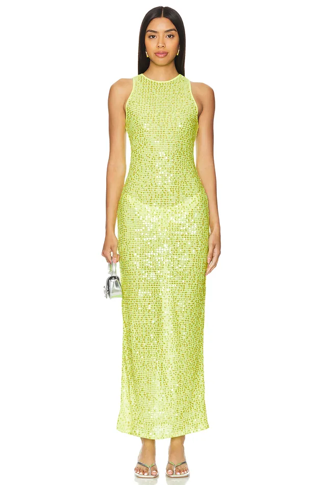 Swimsuits and CoverUps Women Lovers and Friends Erin Sequin Maxi Dress Lime Green Sequin