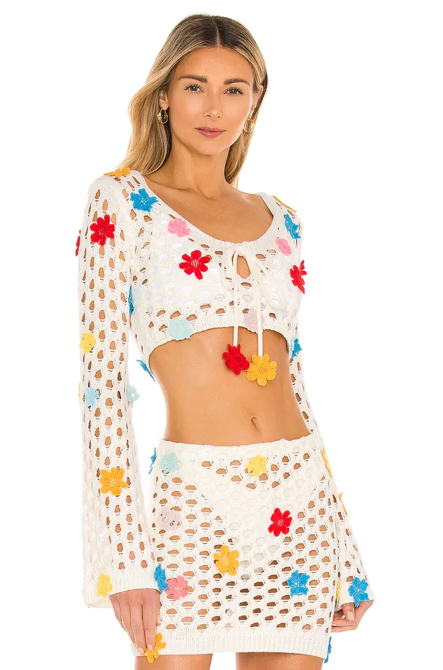 Swimsuits and CoverUps Women Lovers and Friends Flower Power Top White Swimsuits and CoverUps Women Lovers and Friends Flower Power Top White