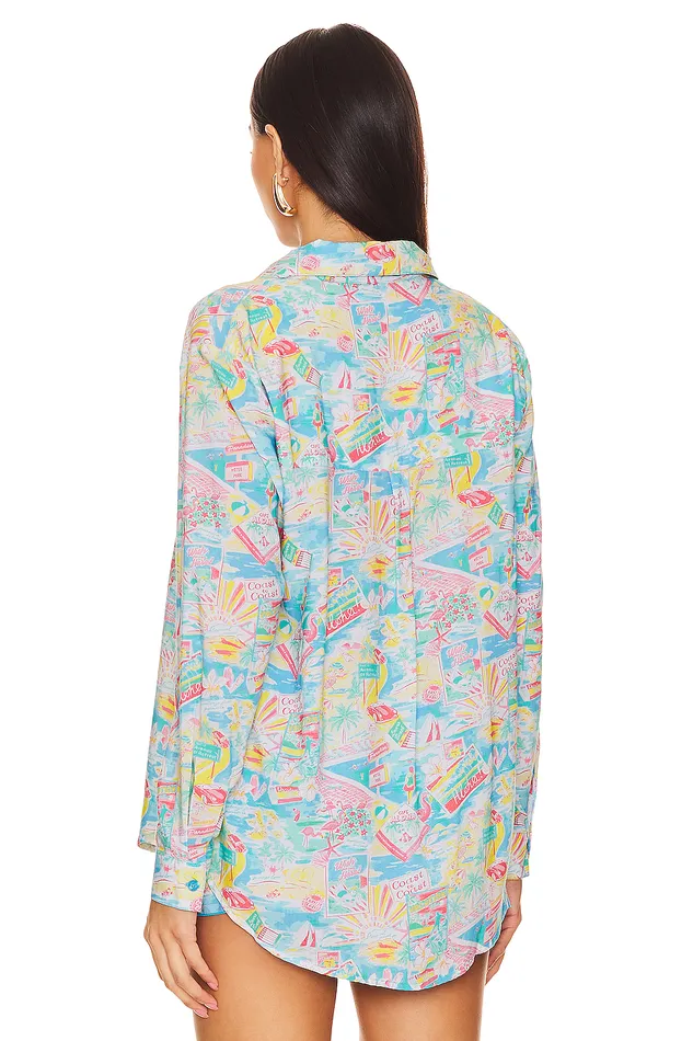 Swimsuits and CoverUps Women Lovers and Friends Groovy Delight Shirt Multi Blue Vacay Swimsuits and CoverUps Women Lovers and Friends Groovy Delight Shirt Multi Blue Vacay