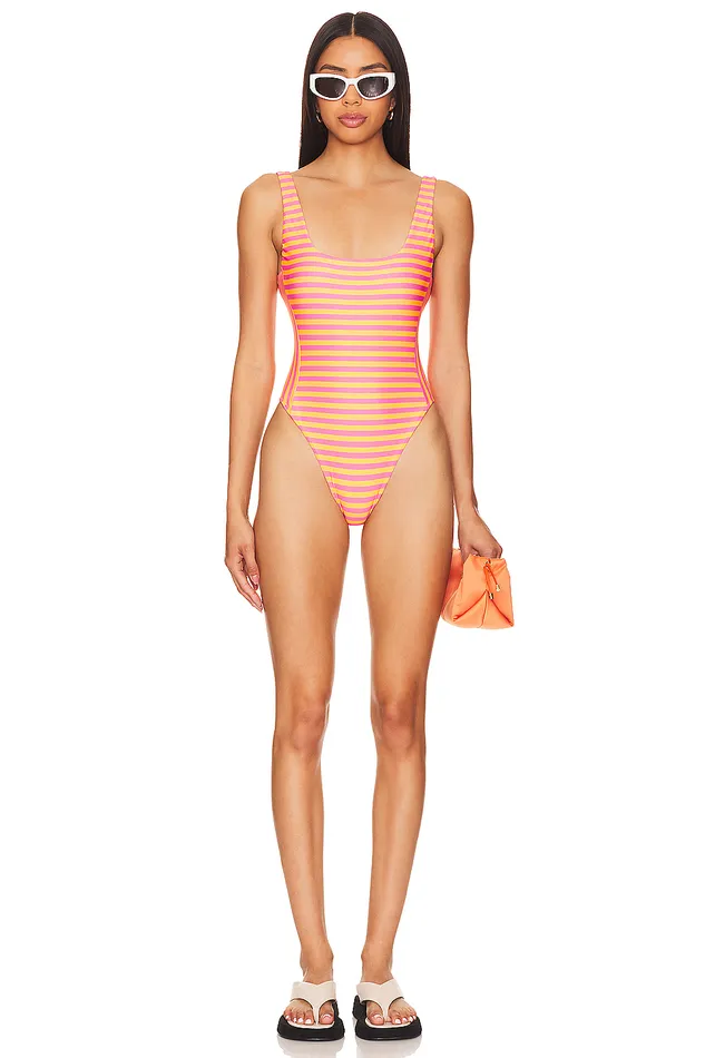 Swimsuits and CoverUps Women Lovers and Friends On The Line One Piece Orange and Pink Stripe Swimsuits and CoverUps Women Lovers and Friends On The Line One Piece Orange and Pink Stripe