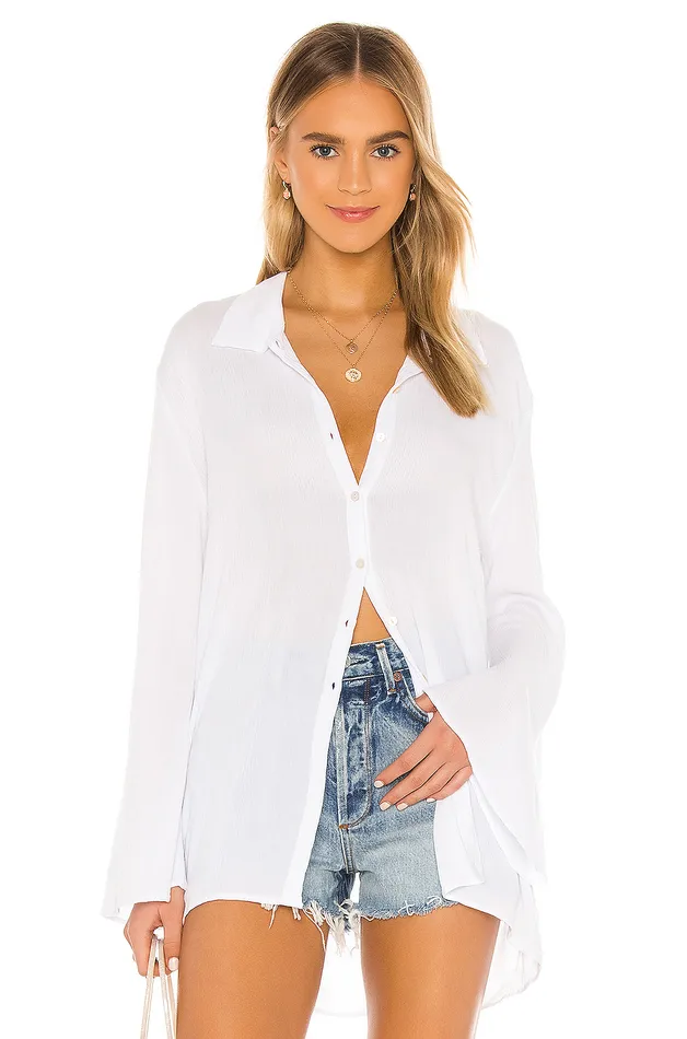 Swimsuits and CoverUps Women Lovers and Friends Whitney Beach Shirt Coconut White Swimsuits and CoverUps Women Lovers and Friends Whitney Beach Shirt Coconut White