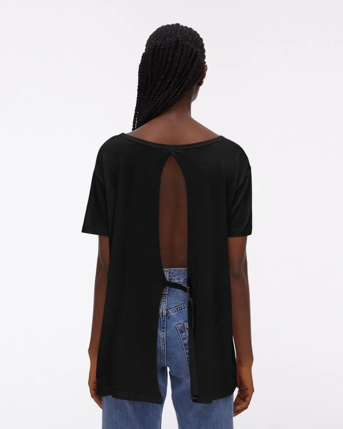 TShirts and Sweatshirts Women Helmut Lang Open TieBack Shortsleeve Tee Black
