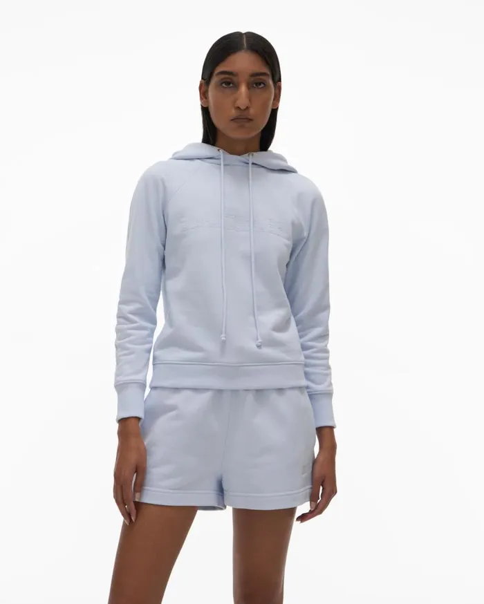 TShirts and Sweatshirts Women Helmut Lang Shrunken Hoodie Cyber Blue