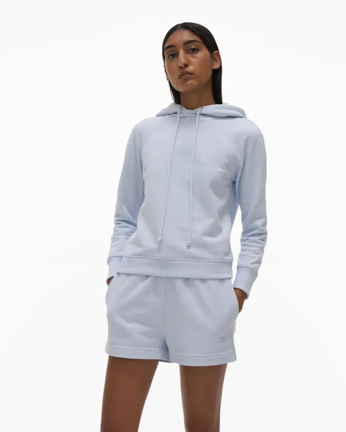 TShirts and Sweatshirts Women Helmut Lang Shrunken Hoodie Cyber Blue