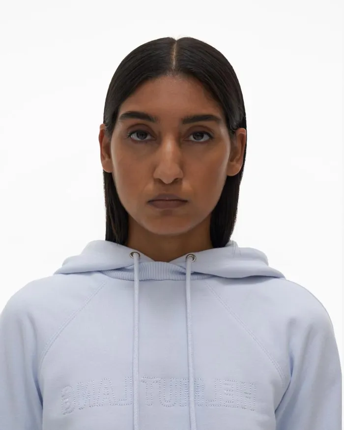 TShirts and Sweatshirts Women Helmut Lang Shrunken Hoodie Cyber Blue