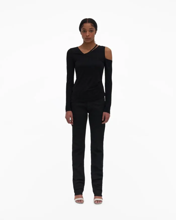 Tops Women Helmut Lang Asymmetrical Top Basalt Black