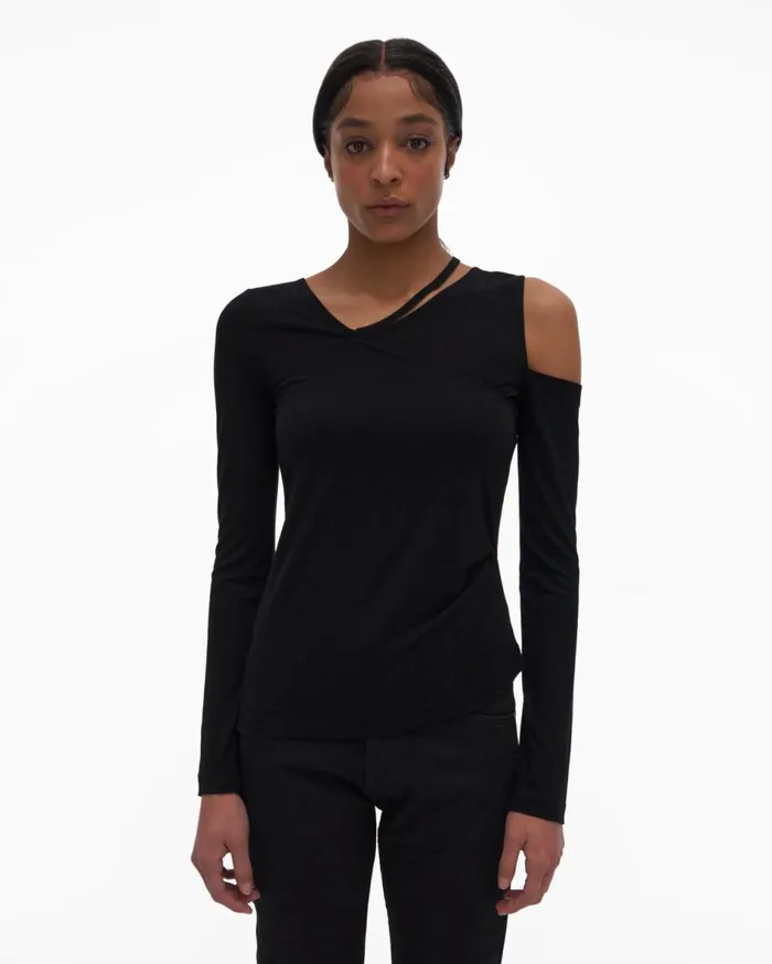 Tops Women Helmut Lang Asymmetrical Top Basalt Black