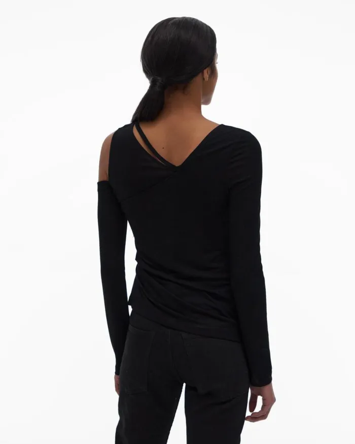 Tops Women Helmut Lang Asymmetrical Top Basalt Black