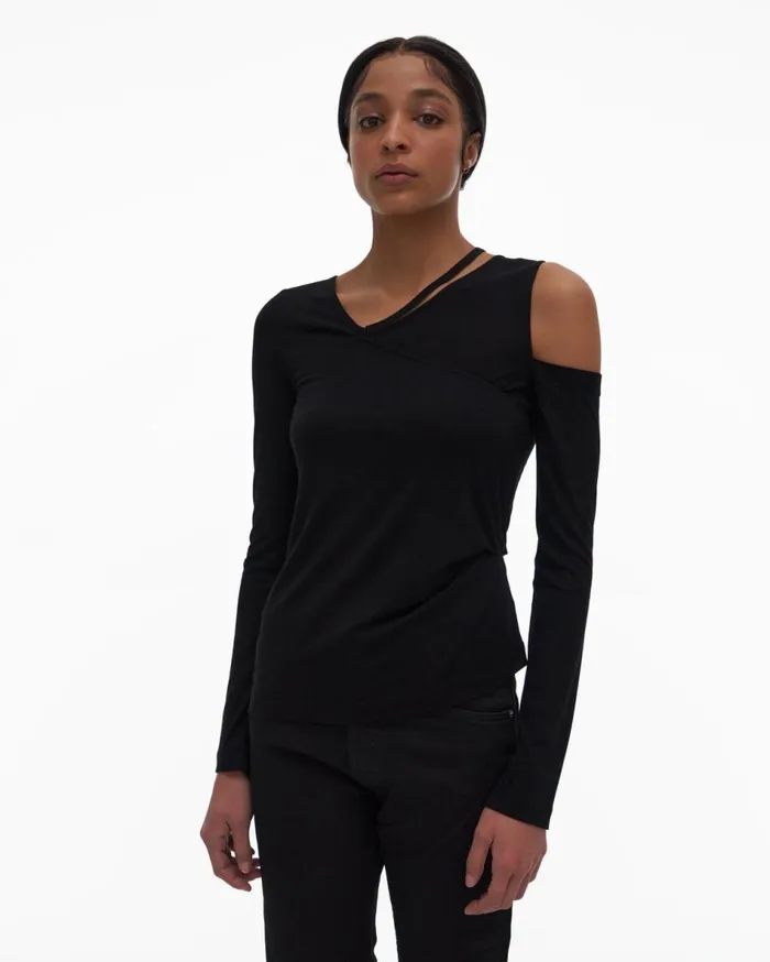 Tops Women Helmut Lang Asymmetrical Top Basalt Black