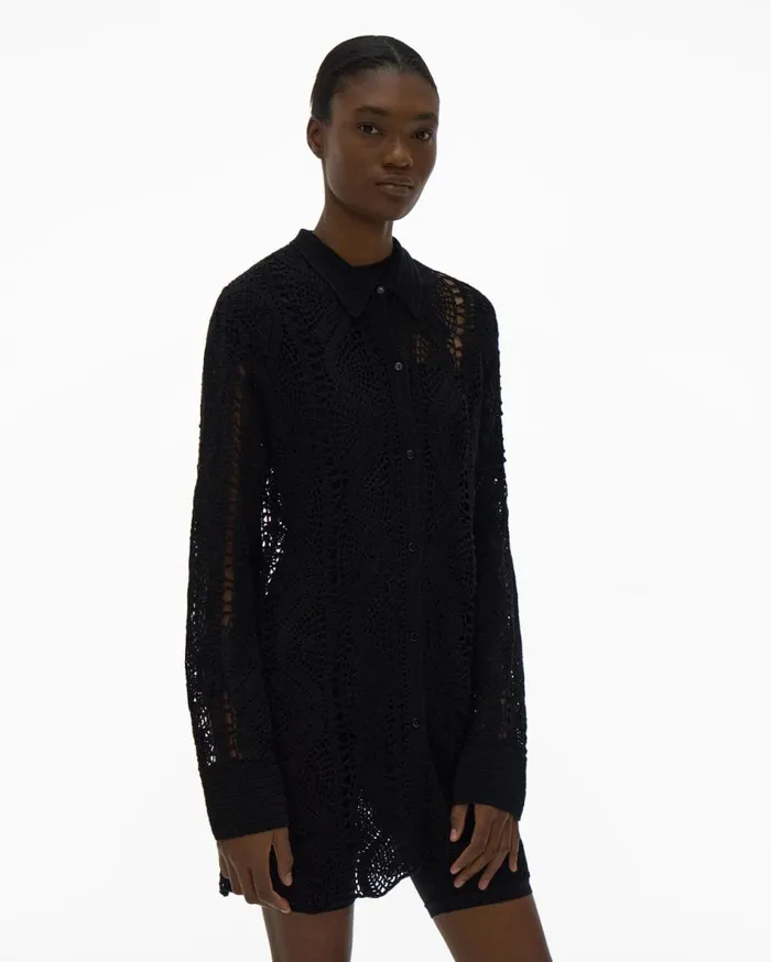 Tops Women Helmut Lang Crochet Shirt Black