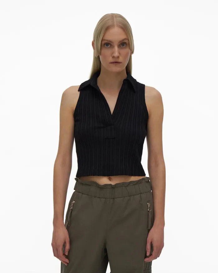 Tops Women Helmut Lang Cropped Polo Black