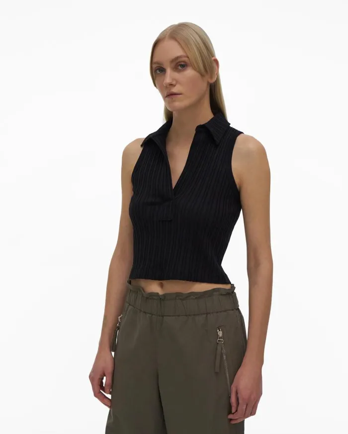 Tops Women Helmut Lang Cropped Polo Black