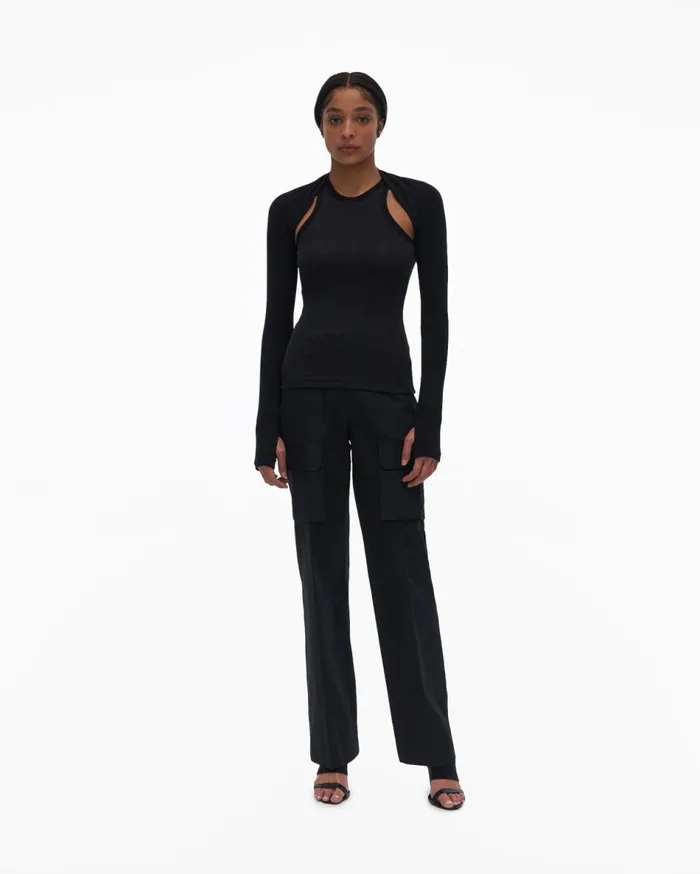 Tops Women Helmut Lang Double Rib Tee Set Basalt Black