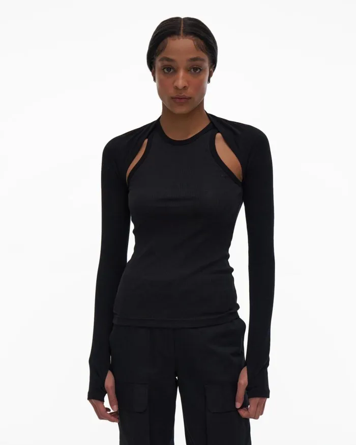 Tops Women Helmut Lang Double Rib Tee Set Basalt Black