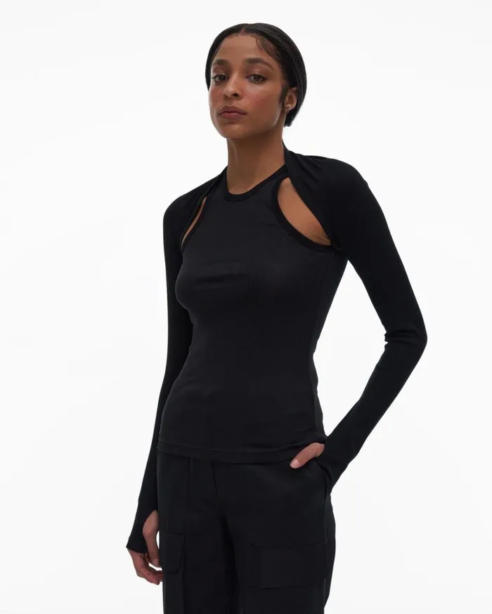 Tops Women Helmut Lang Double Rib Tee Set Basalt Black