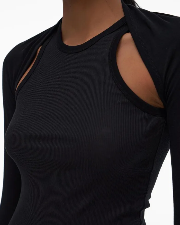 Tops Women Helmut Lang Double Rib Tee Set Basalt Black