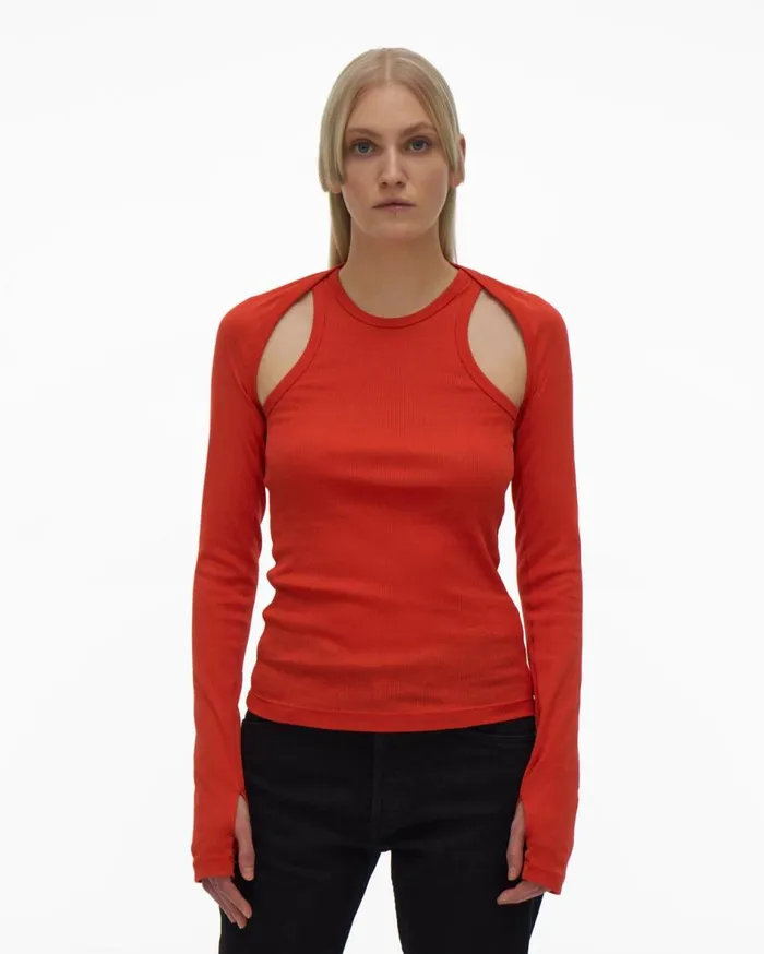Tops Women Helmut Lang Double Rib Tee Set Flame