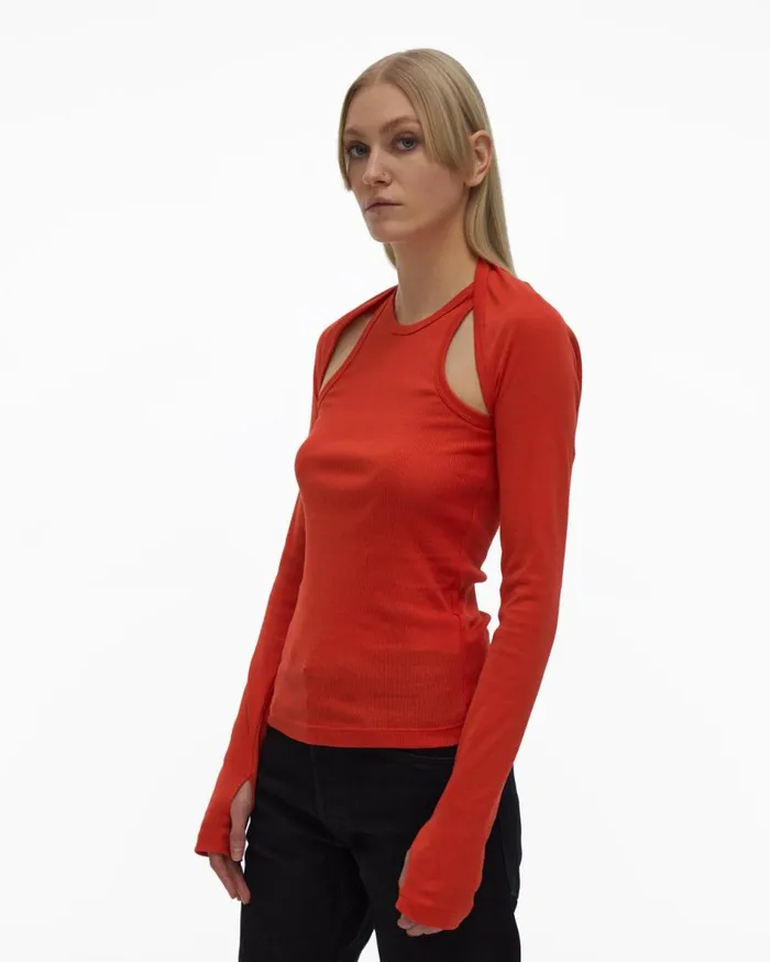 Tops Women Helmut Lang Double Rib Tee Set Flame