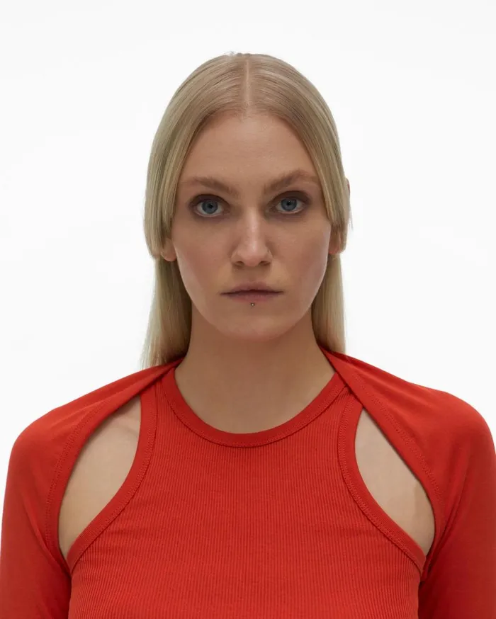 Tops Women Helmut Lang Double Rib Tee Set Flame