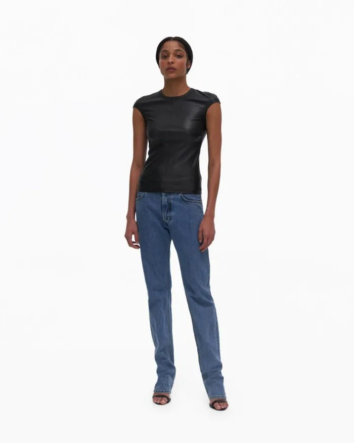 Tops Women Helmut Lang Faux Leather Top Black