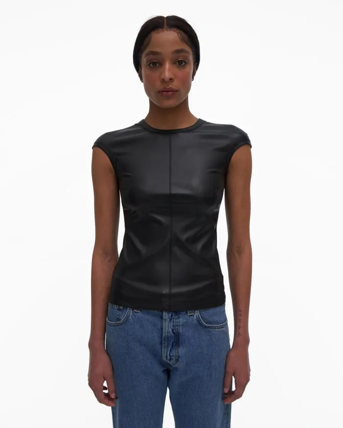 Tops Women Helmut Lang Faux Leather Top Black