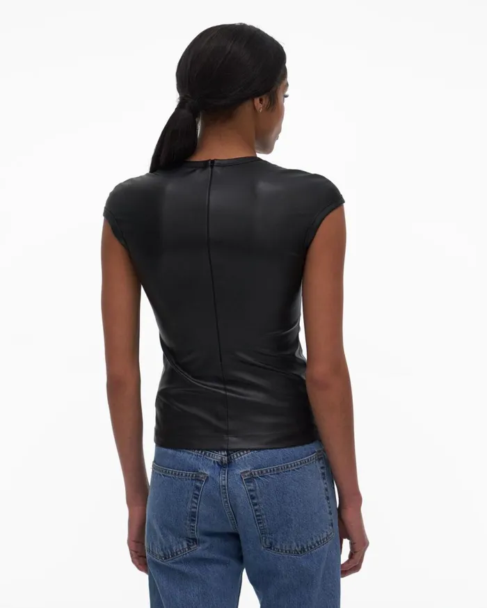 Tops Women Helmut Lang Faux Leather Top Black