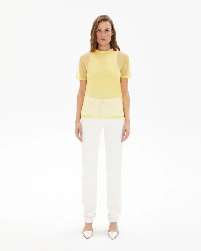 Tops Women Helmut Lang Femme Nylon Little Tee Citric Yellow