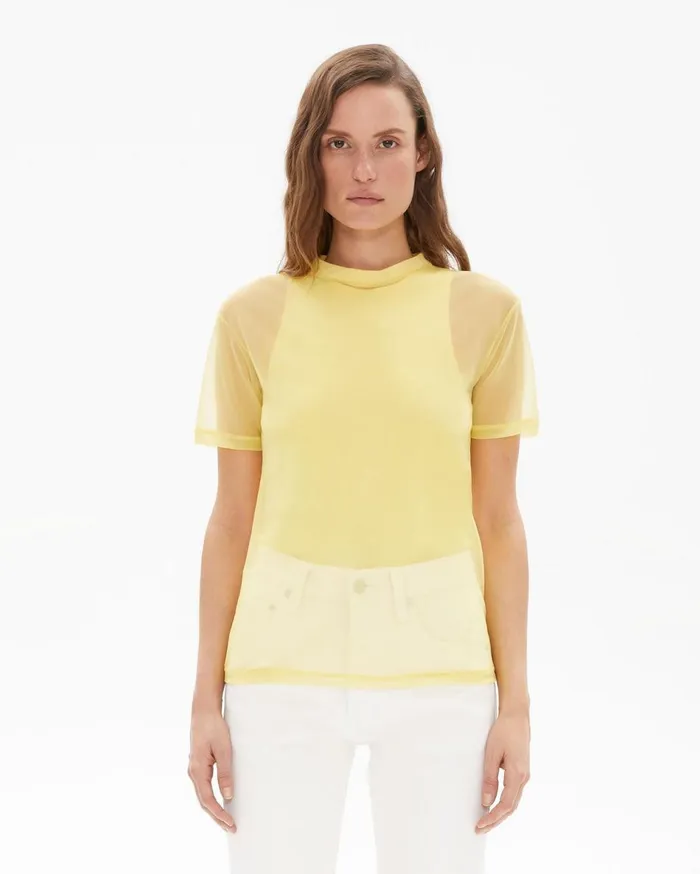 Tops Women Helmut Lang Femme Nylon Little Tee Citric Yellow