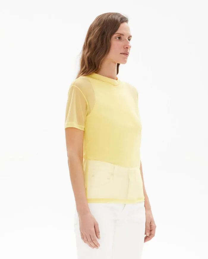 Tops Women Helmut Lang Femme Nylon Little Tee Citric Yellow