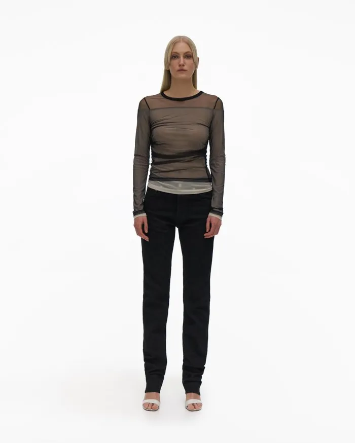 Tops Women Helmut Lang Layered Tulle Top Black