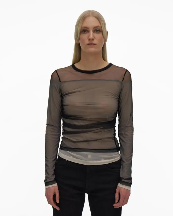 Tops Women Helmut Lang Layered Tulle Top Black