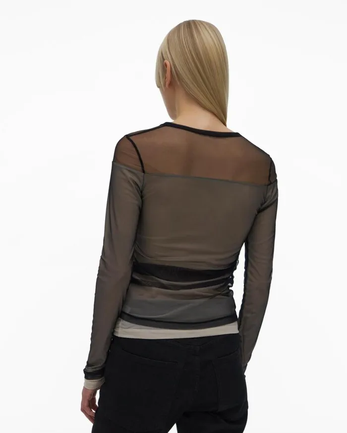 Tops Women Helmut Lang Layered Tulle Top Black