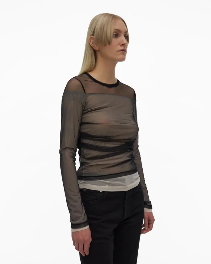 Tops Women Helmut Lang Layered Tulle Top Black