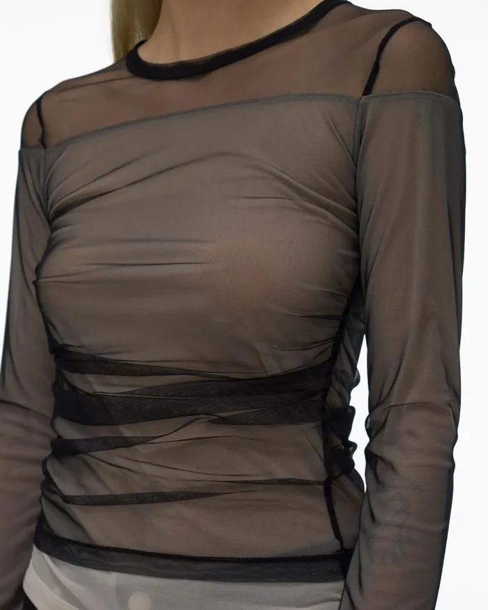 Tops Women Helmut Lang Layered Tulle Top Black
