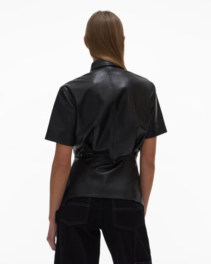 Tops Women Helmut Lang Leather Shirt Black