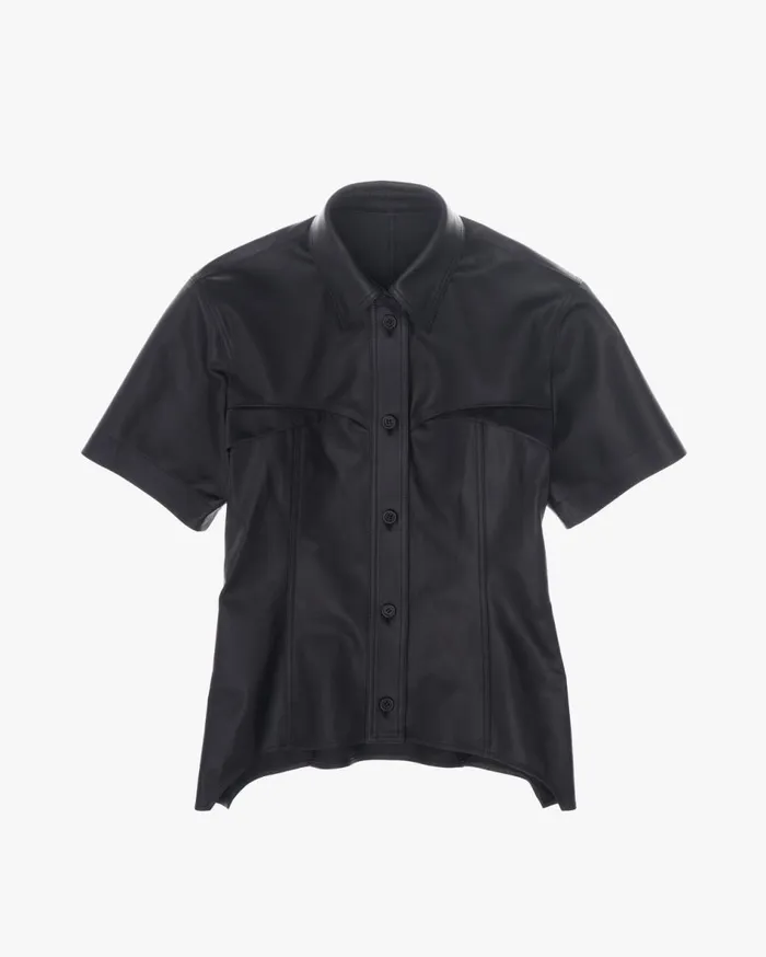 Tops Women Helmut Lang Leather Shirt Black