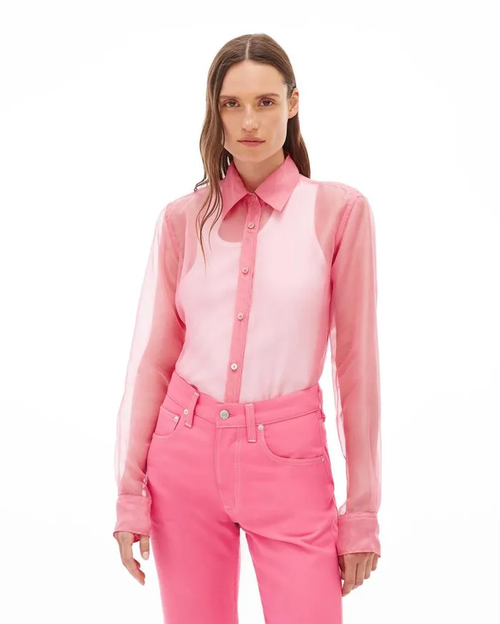 Tops Women Helmut Lang Organza Shirt Pink