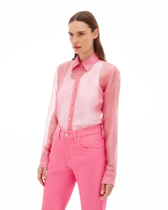 Tops Women Helmut Lang Organza Shirt Pink