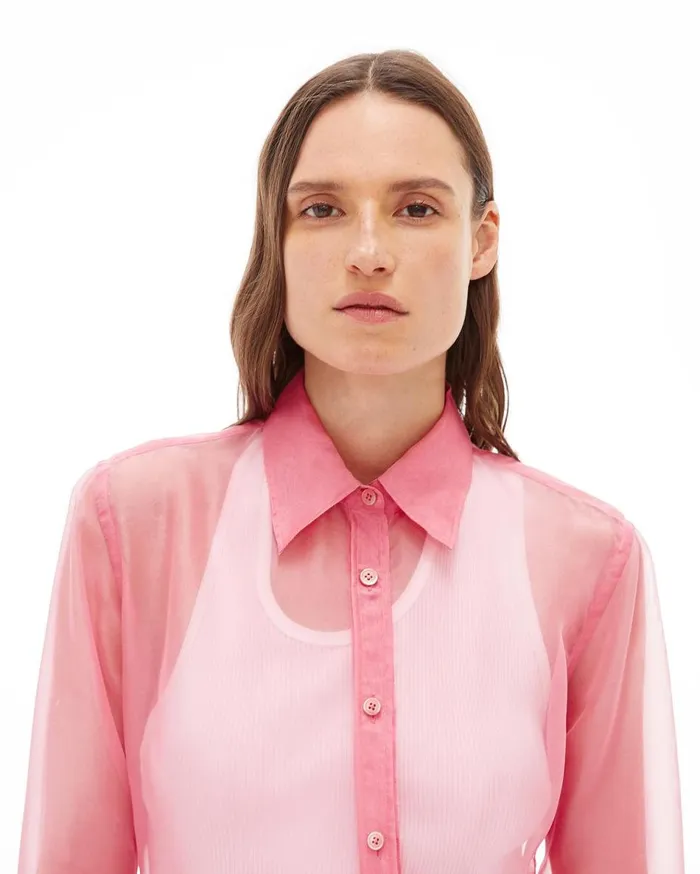 Tops Women Helmut Lang Organza Shirt Pink