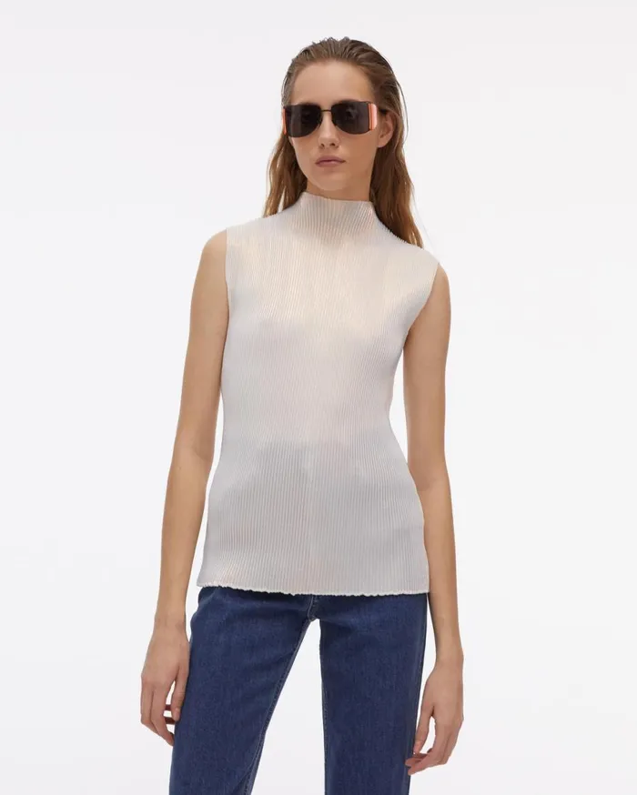 Tops Women Helmut Lang Pleated Pearl Lurex Top Pearl