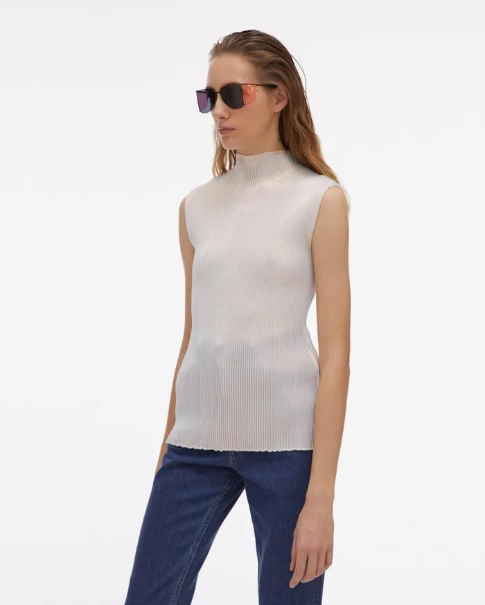 Tops Women Helmut Lang Pleated Pearl Lurex Top Pearl