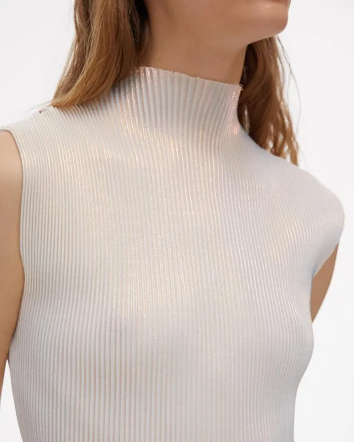 Tops Women Helmut Lang Pleated Pearl Lurex Top Pearl
