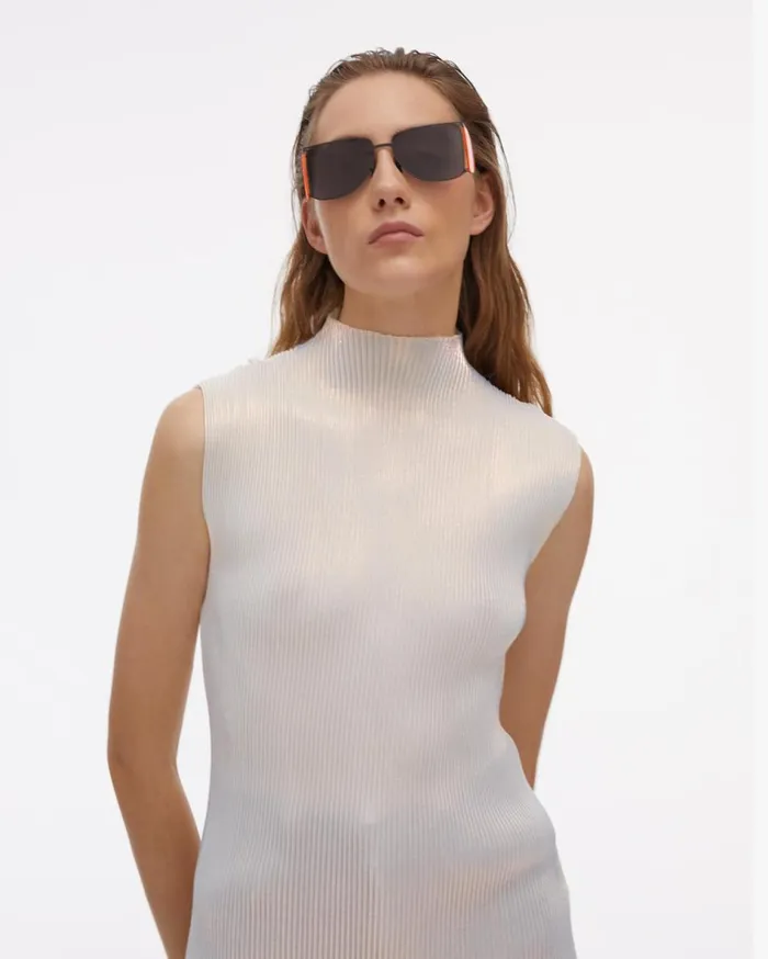 Tops Women Helmut Lang Pleated Pearl Lurex Top Pearl