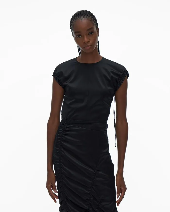 Tops Women Helmut Lang Ruched Satin Top Black