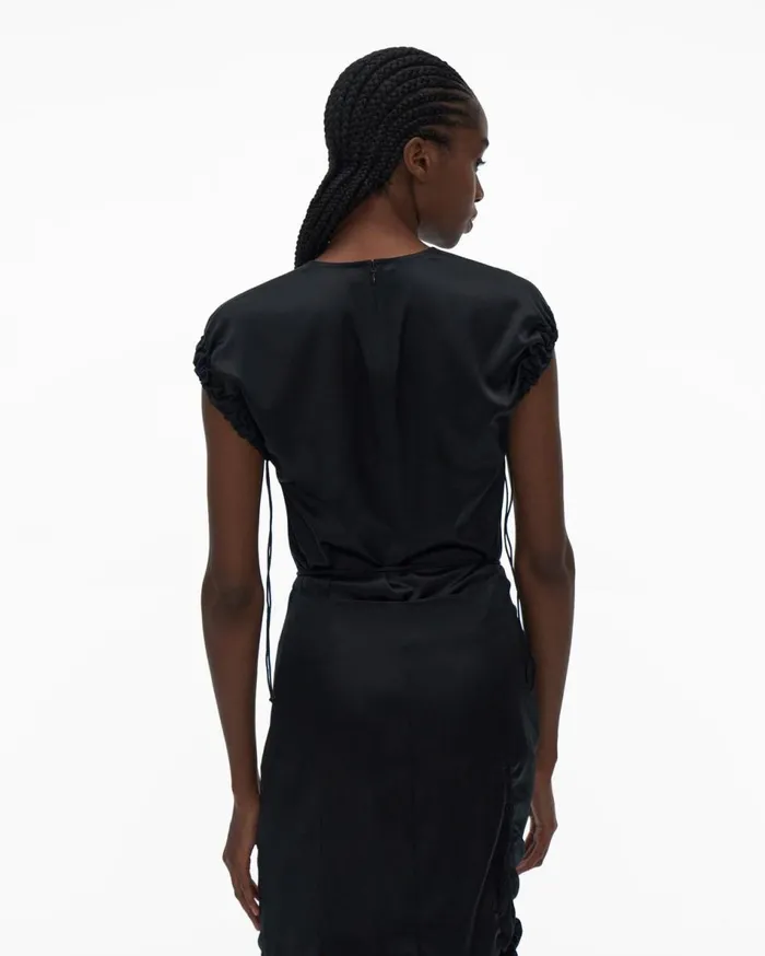 Tops Women Helmut Lang Ruched Satin Top Black