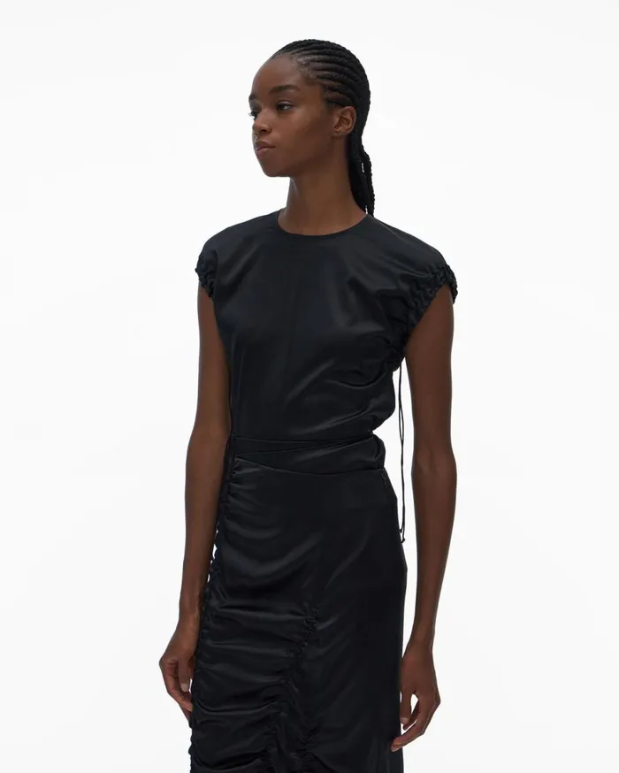 Tops Women Helmut Lang Ruched Satin Top Black