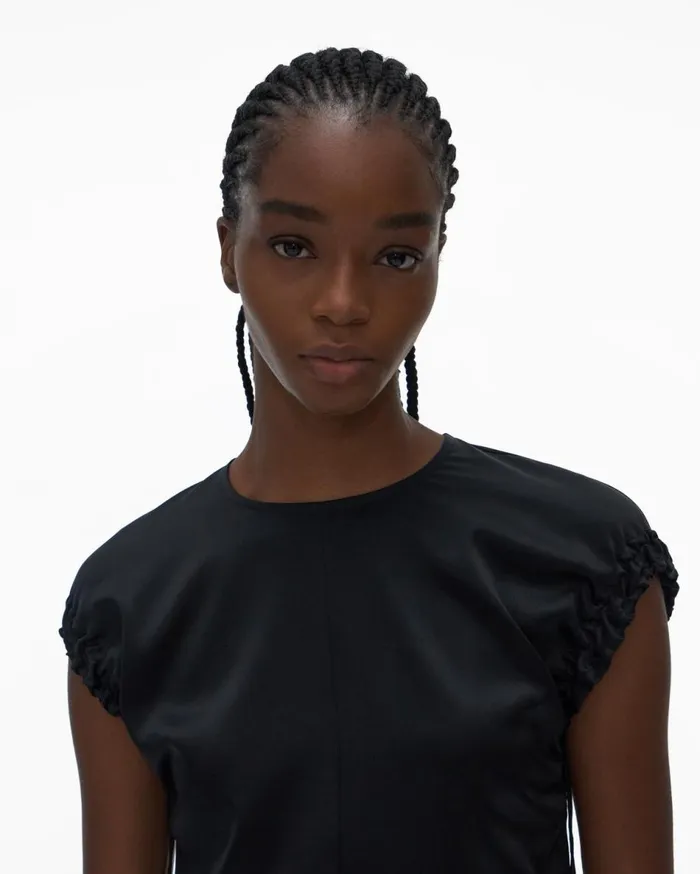 Tops Women Helmut Lang Ruched Satin Top Black